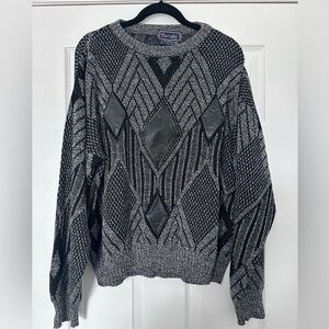 Vintage Men's Black and Gray Geometric Sweater Barnaby